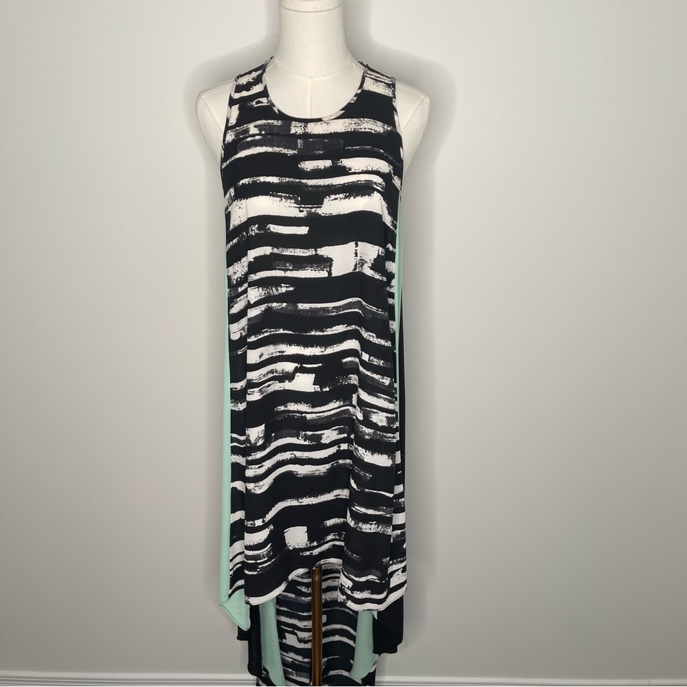 BCBG Beach Pool Cover-Up Dress Black White Mint High-Low Resort Dress size Small